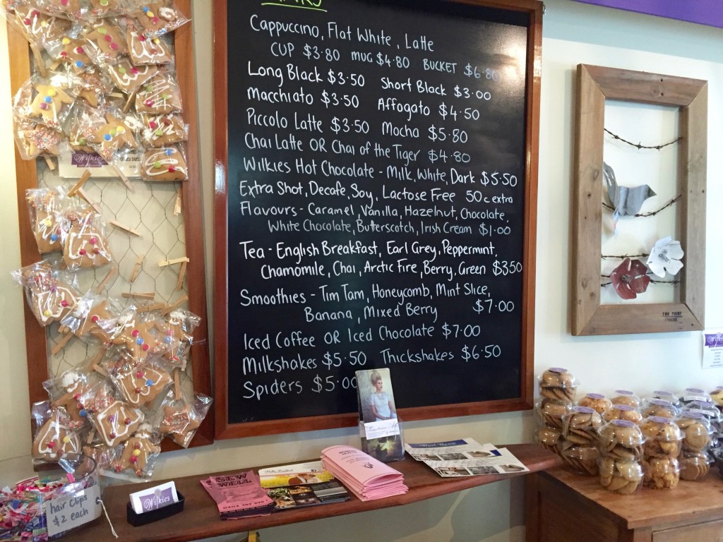Coffee menu with coffee types and prices